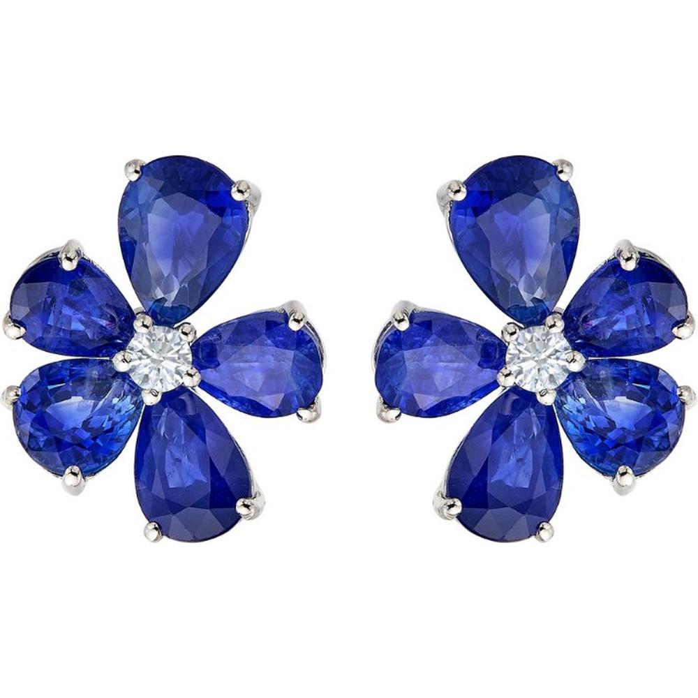 Ruchi New York - Anemone Blue Sapphire Stud Earrings in 18K White Gold