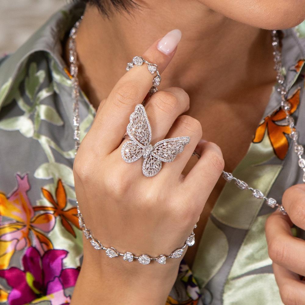 Ruchi New York - Angelo Butterfly Motif Diamond Ring in 18K White Gold