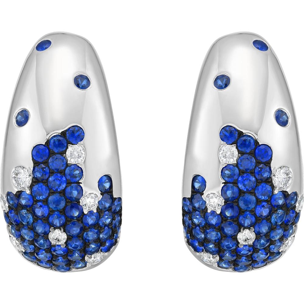 Ruchi New York - Anse Blue Sapphire Huggie Hoop Earrings in 18K White Gold
