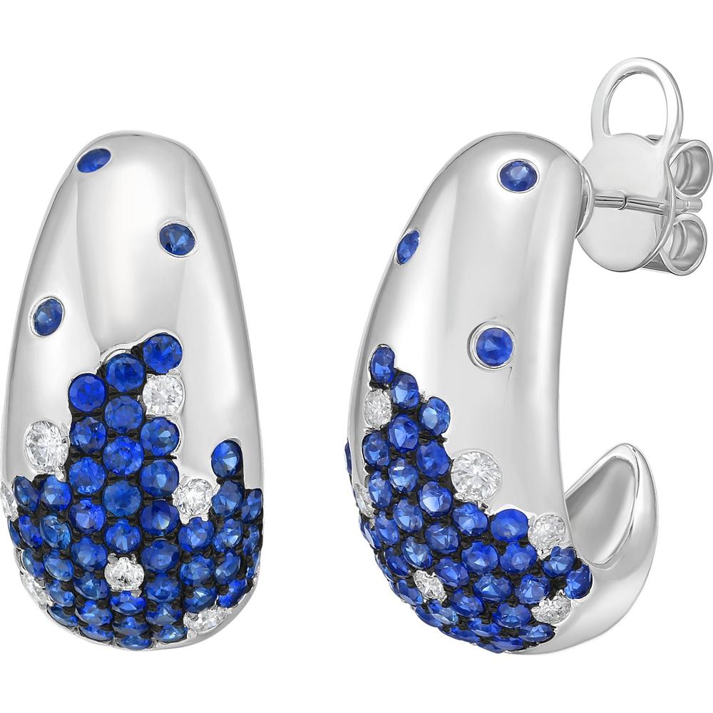 Ruchi New York - Anse Blue Sapphire Huggie Hoop Earrings in 18K White Gold
