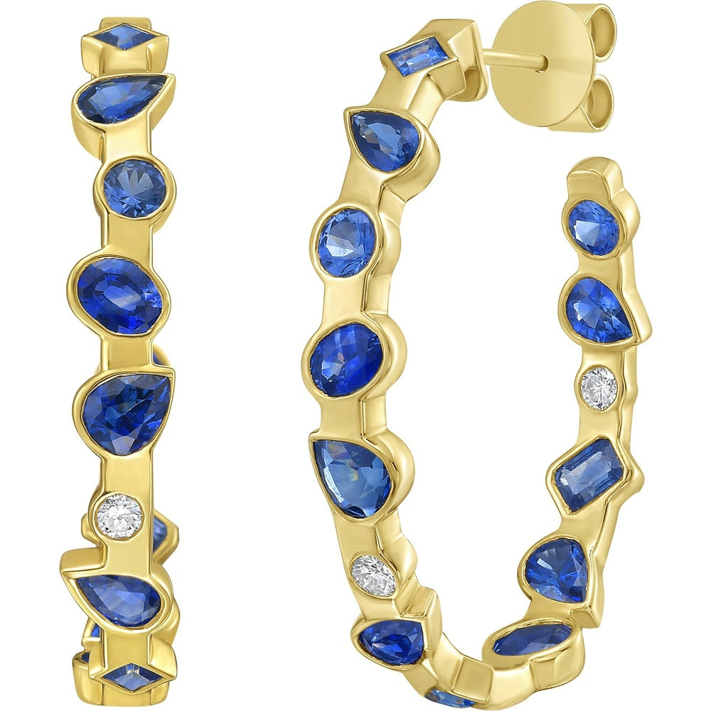 Ruchi New York - Arles Blue Sapphire & Diamond Mixed-Shape Hoop Earrings in 18K Yellow Gold - Ruchi New York