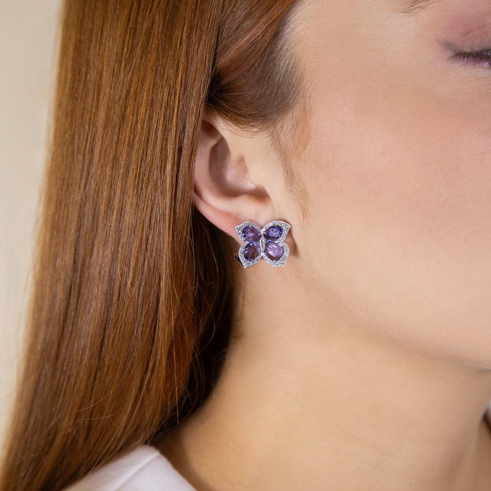 Ruchi New York - Artemis Blue Sapphire and Diamond Earrings in 18K White Gold