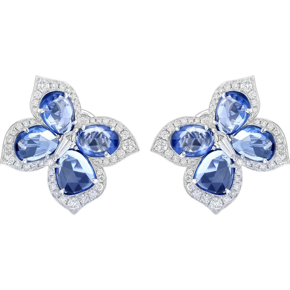 Ruchi New York - Artemis Blue Sapphire and Diamond Earrings in 18K White Gold