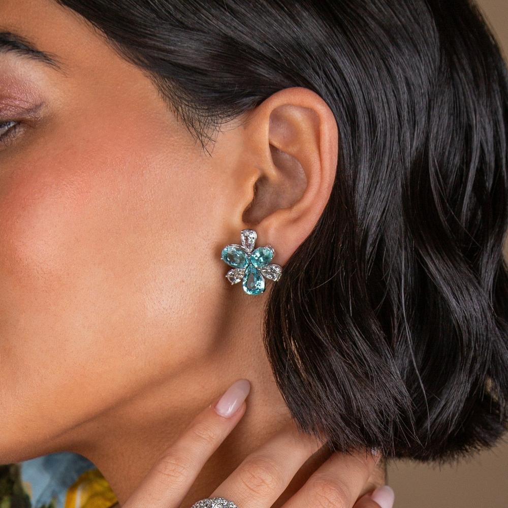 Ruchi New York - Astrud Paraiba and Diamond Stud Earrings in 18K White Gold