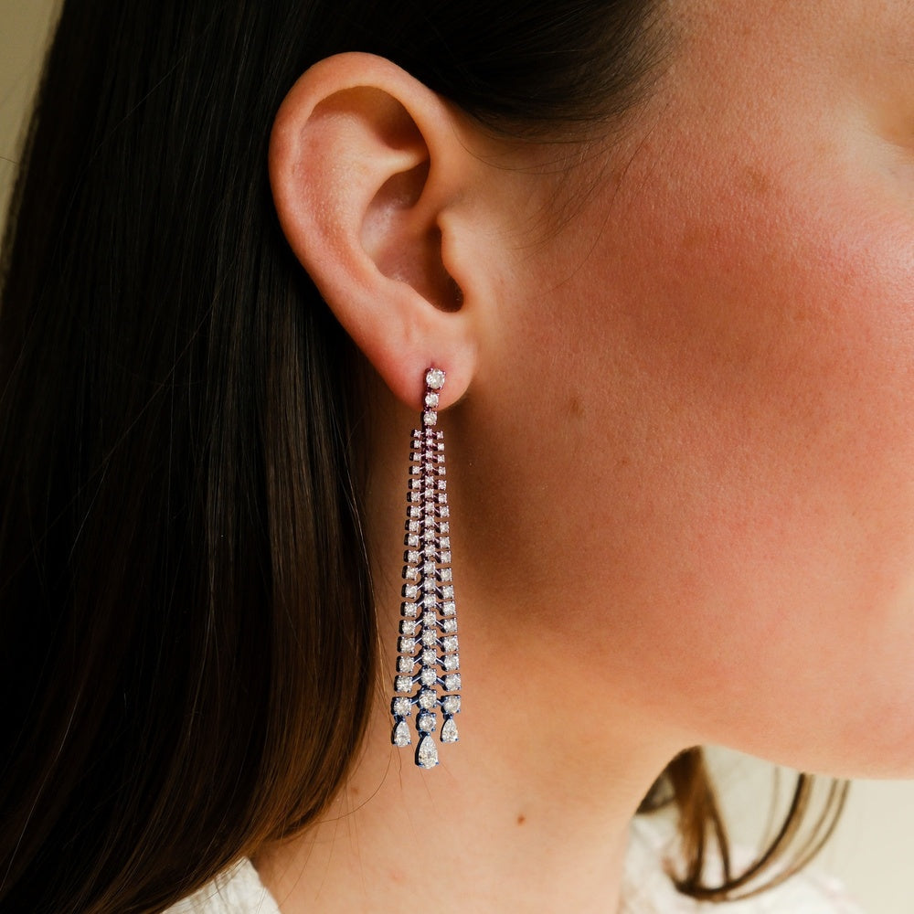 Ruchi New York - Aurora Nights 5.93 Carat Diamond Cascade Earrings in 18K Tinted Rhodium - Ruchi New York