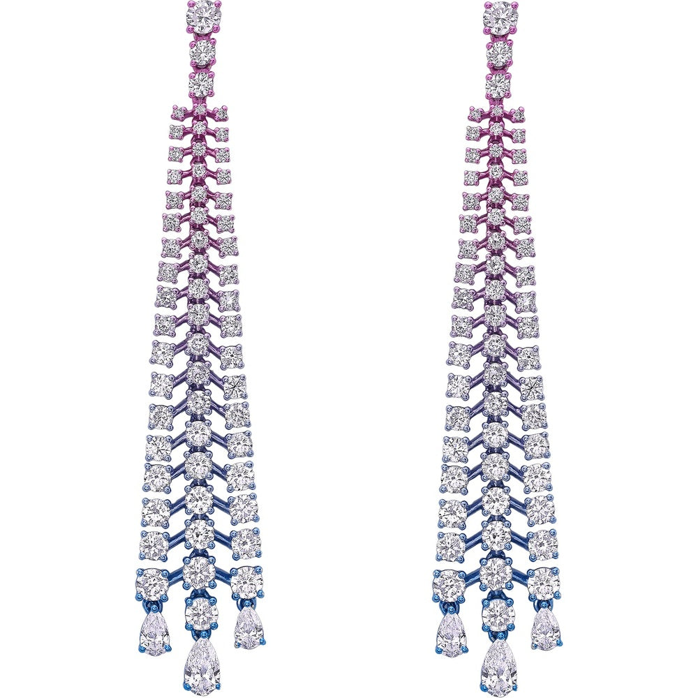Ruchi New York - Aurora Nights 5.93 Carat Diamond Cascade Earrings in 18K Tinted Rhodium - Ruchi New York