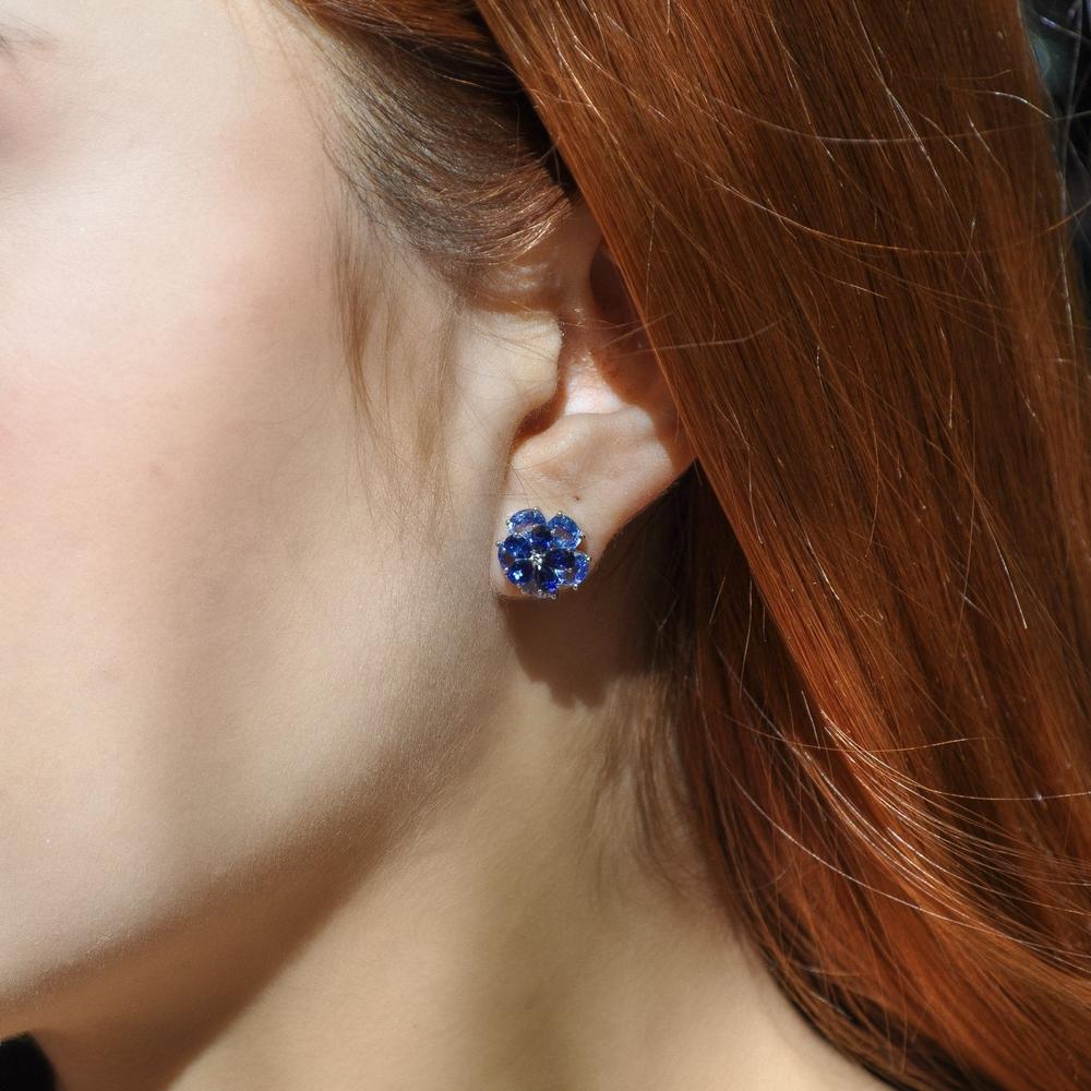 Ruchi New York - Azure Blue Sapphire Stud Earrings in 18K White Gold