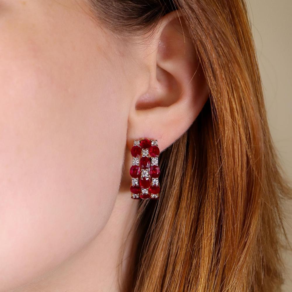Ruchi New York - Belle Ruby Hoop Earrings in 18K White Gold