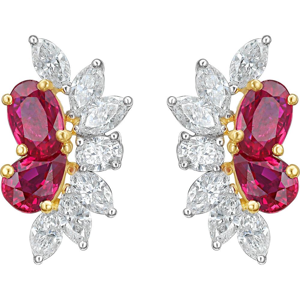 Ruchi New York - Belle Ruby Stud Earrings in 18K White Gold, Yellow Gold