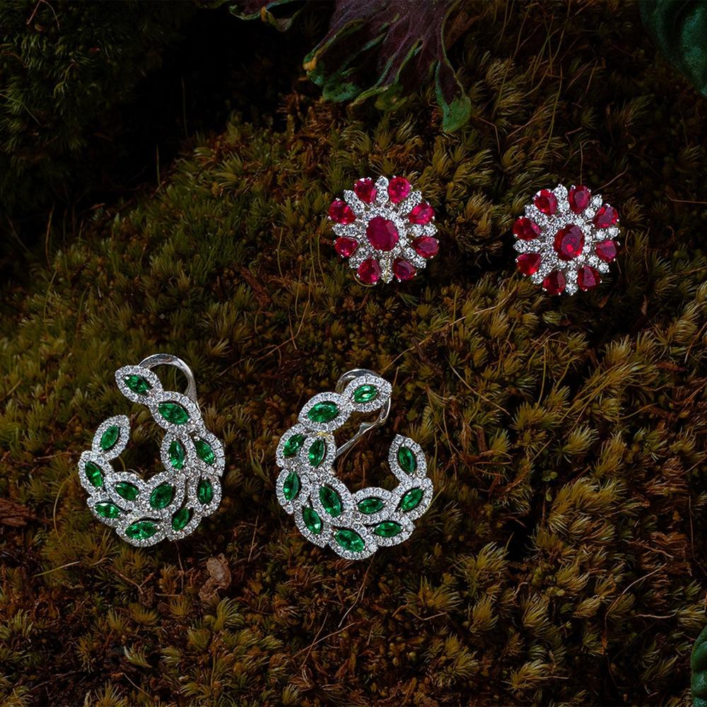 Ruchi New York - Berry Ruby Stud Earrings in 18K White Gold