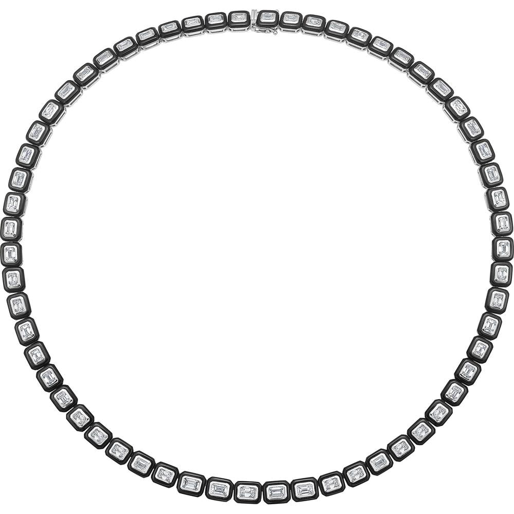 Ruchi New York - Black Velvet Agate Bezel Diamond Tennis Necklace in 18K White Gold