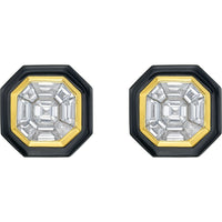 Ruchi New York - Black Velvet Diamond & Black Agate Stud Earrings in 18K Yellow Gold - Ruchi New York