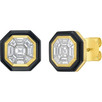 Ruchi New York - Black Velvet Diamond & Black Agate Stud Earrings in 18K Yellow Gold - Ruchi New York