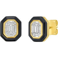Ruchi New York - Black Velvet Grande Diamond & Black Agate Stud Earrings in 18K Yellow Gold - Ruchi New York