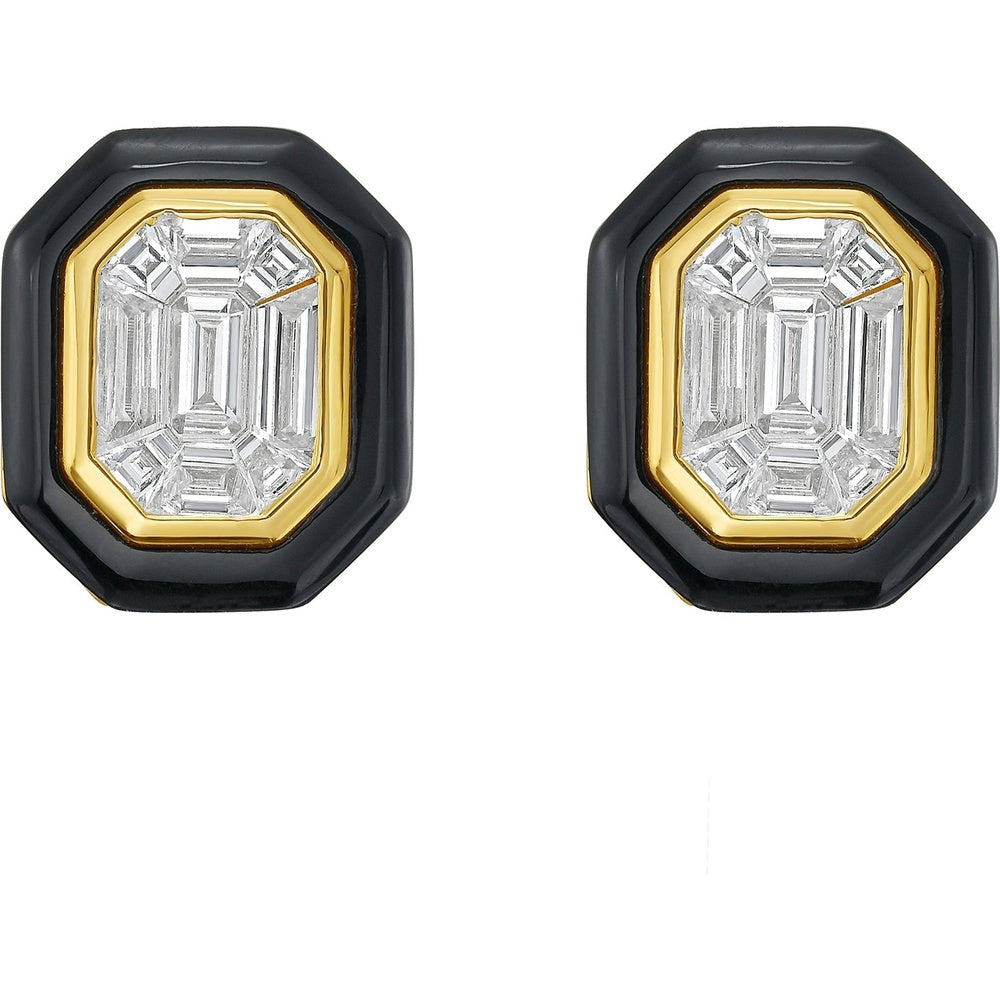 Ruchi New York - Black Velvet Grande Diamond & Black Agate Stud Earrings in 18K Yellow Gold - Ruchi New York