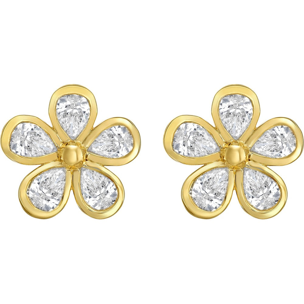 Ruchi New York - Bloom Diamond Floral Stud Earrings in 18K Yellow Gold - Ruchi New York