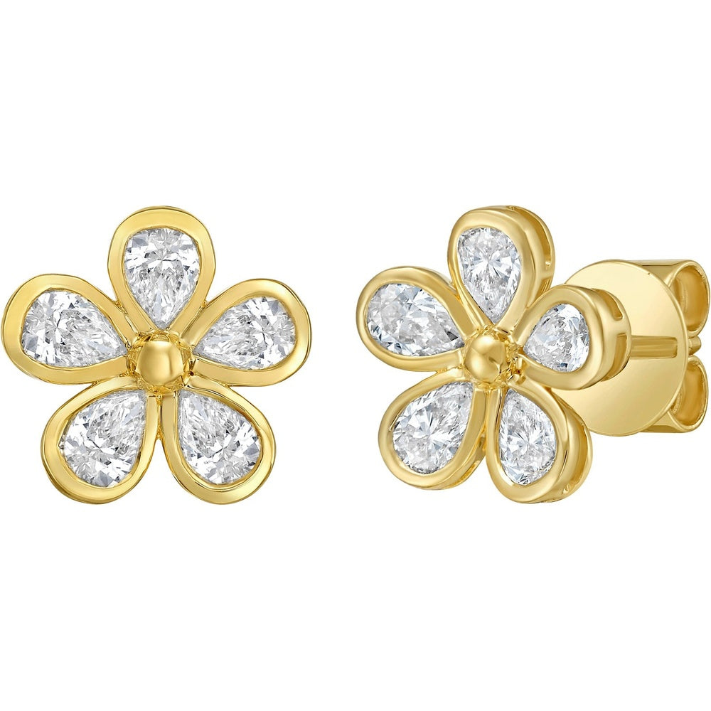 Ruchi New York - Bloom Diamond Floral Stud Earrings in 18K Yellow Gold - Ruchi New York