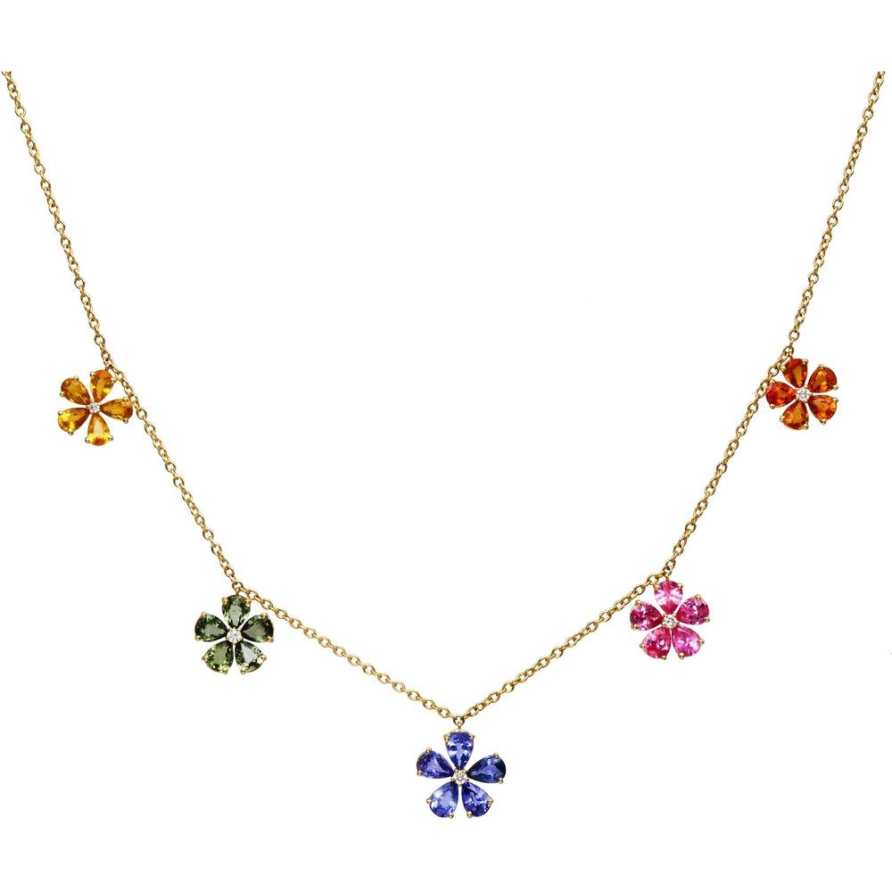 Ruchi New York - Blooming Multi-Colored Sapphire Necklace in 18K Yellow Gold