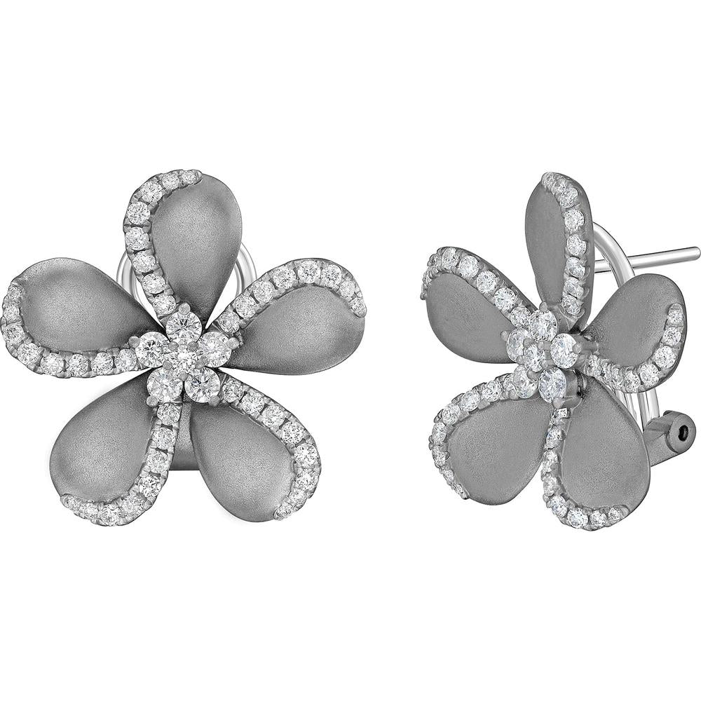 Ruchi New York - Blossom Floral Black Gold Diamond Studs in 18K White Gold