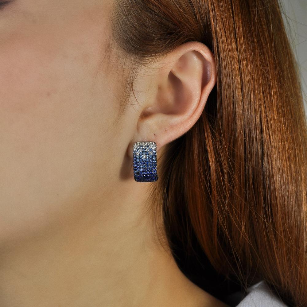 Ruchi New York - Blue Velvet Blue Sapphire Hoop Earrings in 18K White Gold