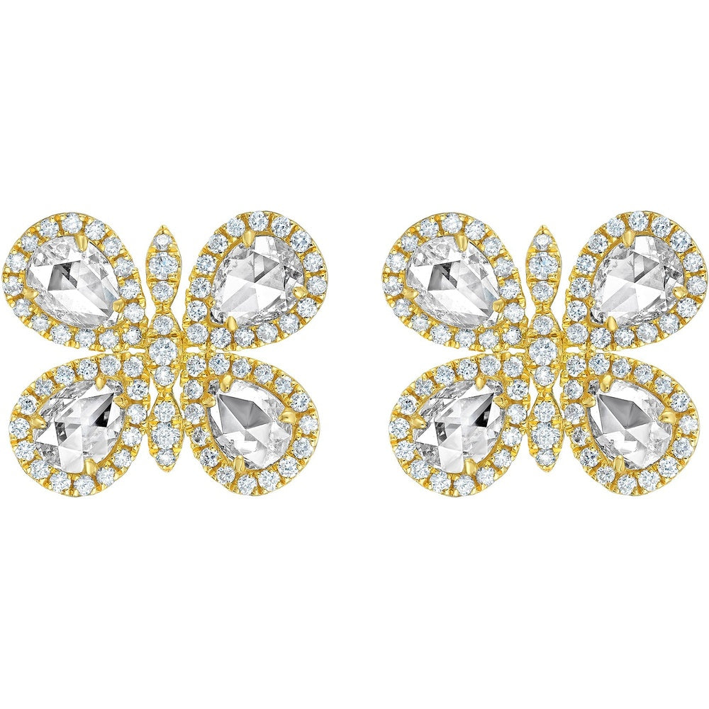 Ruchi New York - Butterfly Mini Rose-Cut & Pavé Diamond Stud Earrings in 18K Yellow Gold - Ruchi New York