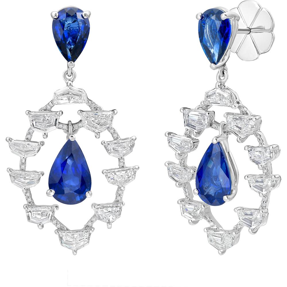 Ruchi New York - Callas Blue Sapphire and Diamond Statement Earrings in 18K White Gold