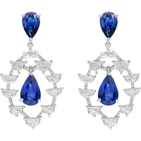 Ruchi New York - Callas Blue Sapphire and Diamond Statement Earrings in 18K White Gold