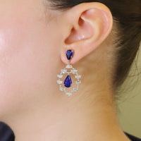 Ruchi New York - Callas Blue Sapphire and Diamond Statement Earrings in 18K White Gold