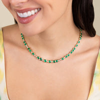 Ruchi New York - Cecily Emerald & Diamond Bezel Station Necklace in 18K Yellow Gold - Ruchi New York