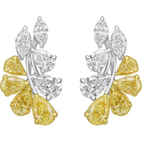Ruchi New York - Celara Fancy Yellow & White Diamond Floral Stud Earrings in 18K Two-Tone Gold - Ruchi New York