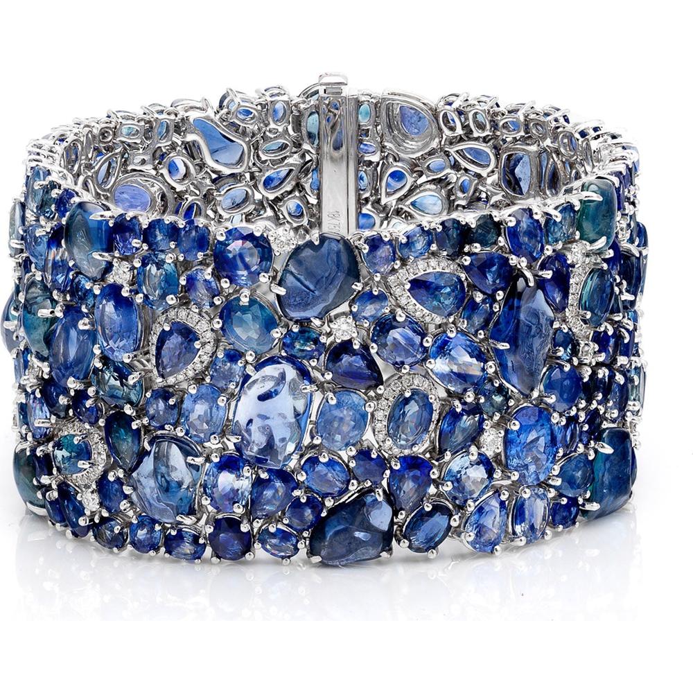 Ruchi New York - Celeste Blue Sapphire Statement Bracelet in 18K White Gold