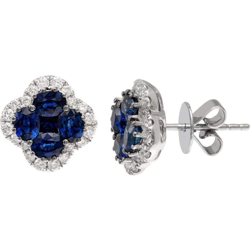 Ruchi New York - Clover Blue Sapphire Stud Earrings in 18K White Gold