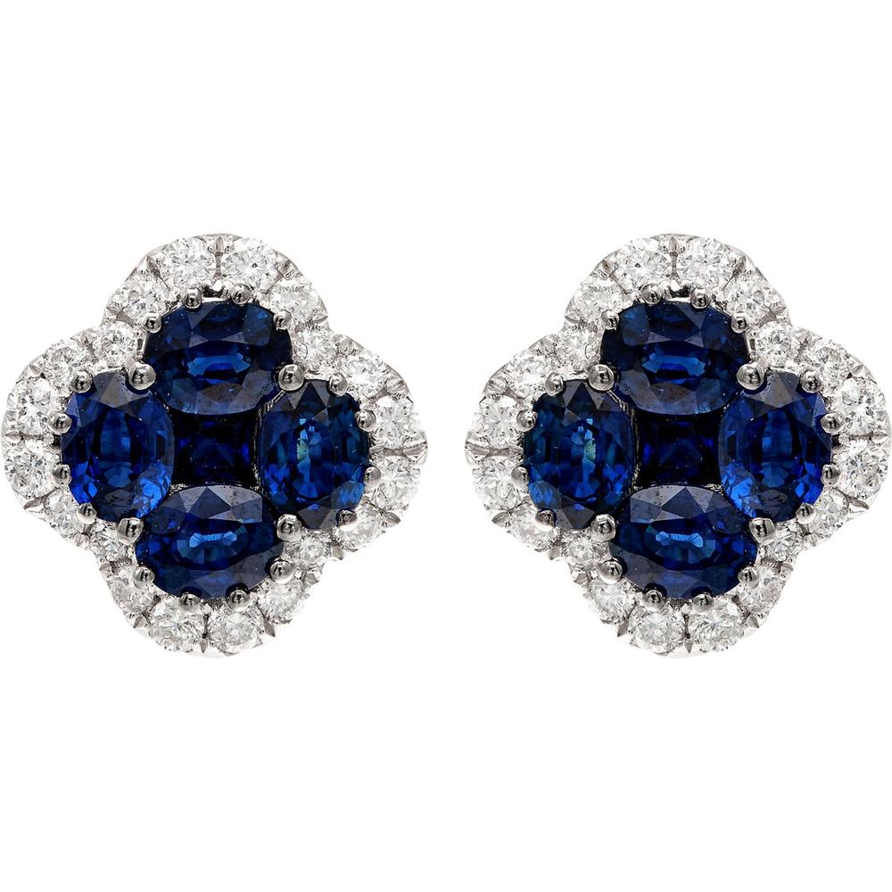 Ruchi New York - Clover Blue Sapphire Stud Earrings in 18K White Gold