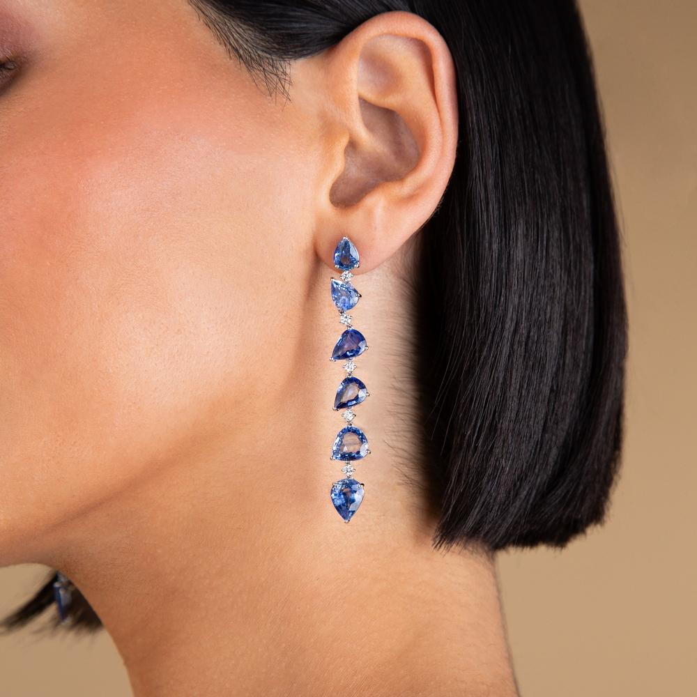 Ruchi New York - Concerto Blue Sapphire Drop Earrings in 18K White Gold