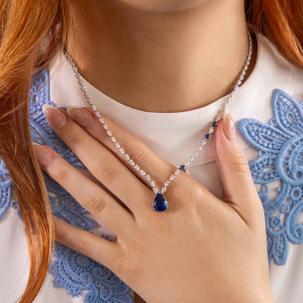 Ruchi New York - Concerto Blue Sapphire Pendant Necklace in 18K White Gold