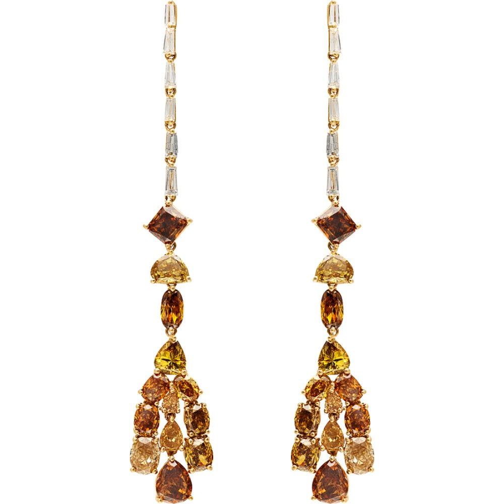 Ruchi New York - Copal 11.295 Carat Fancy Colored Diamond Linear Earrings in 18K Yellow Gold - Ruchi New York