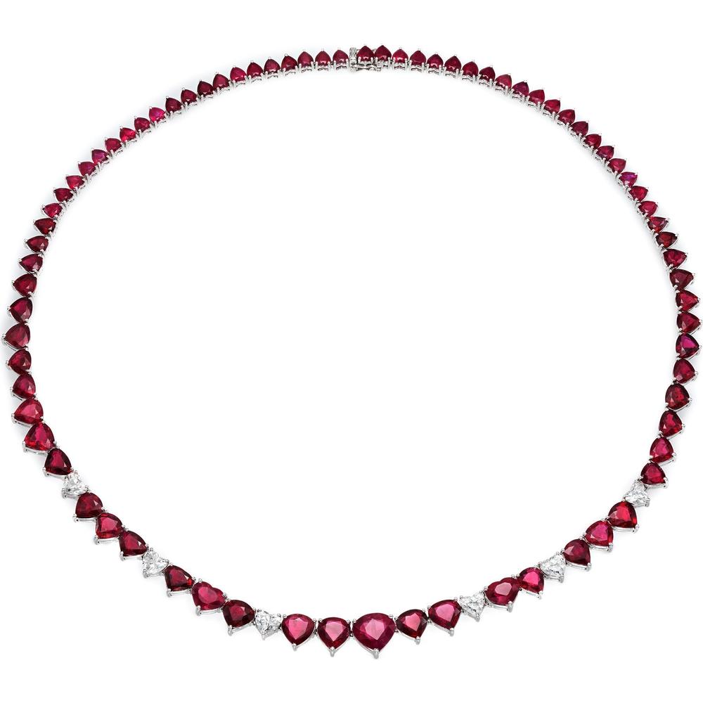 Ruchi New York - Corazón Ruby and Diamond Statement Necklace in 18K White Gold