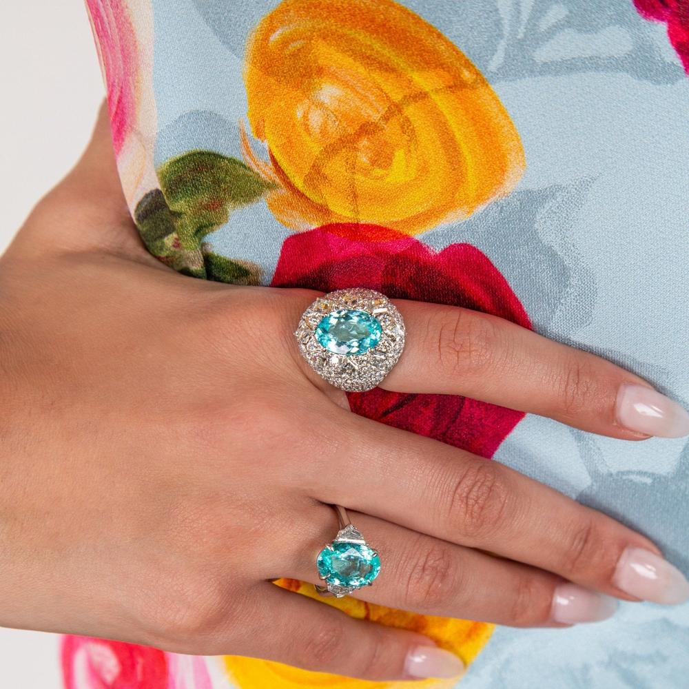 Ruchi New York - Costa Paraiba and Diamond Cocktail Ring in 18K White Gold