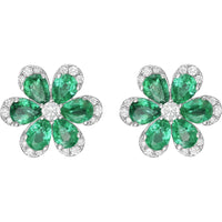 Ruchi New York - Daisy Emerald and Diamond Studs in 18K White Gold