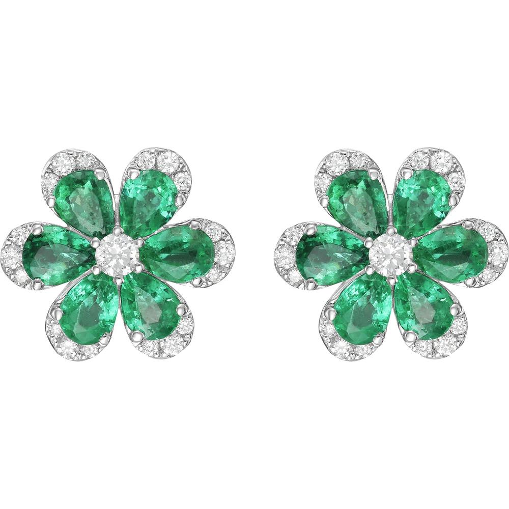 Ruchi New York - Daisy Emerald and Diamond Studs in 18K White Gold