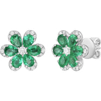 Ruchi New York - Daisy Emerald and Diamond Studs in 18K White Gold