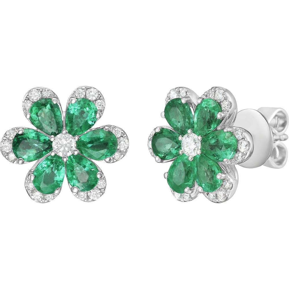 Ruchi New York - Daisy Emerald and Diamond Studs in 18K White Gold