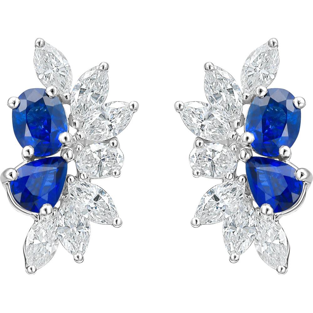 Ruchi New York - Deniz Blue Sapphire Stud Earrings in 18K White Gold