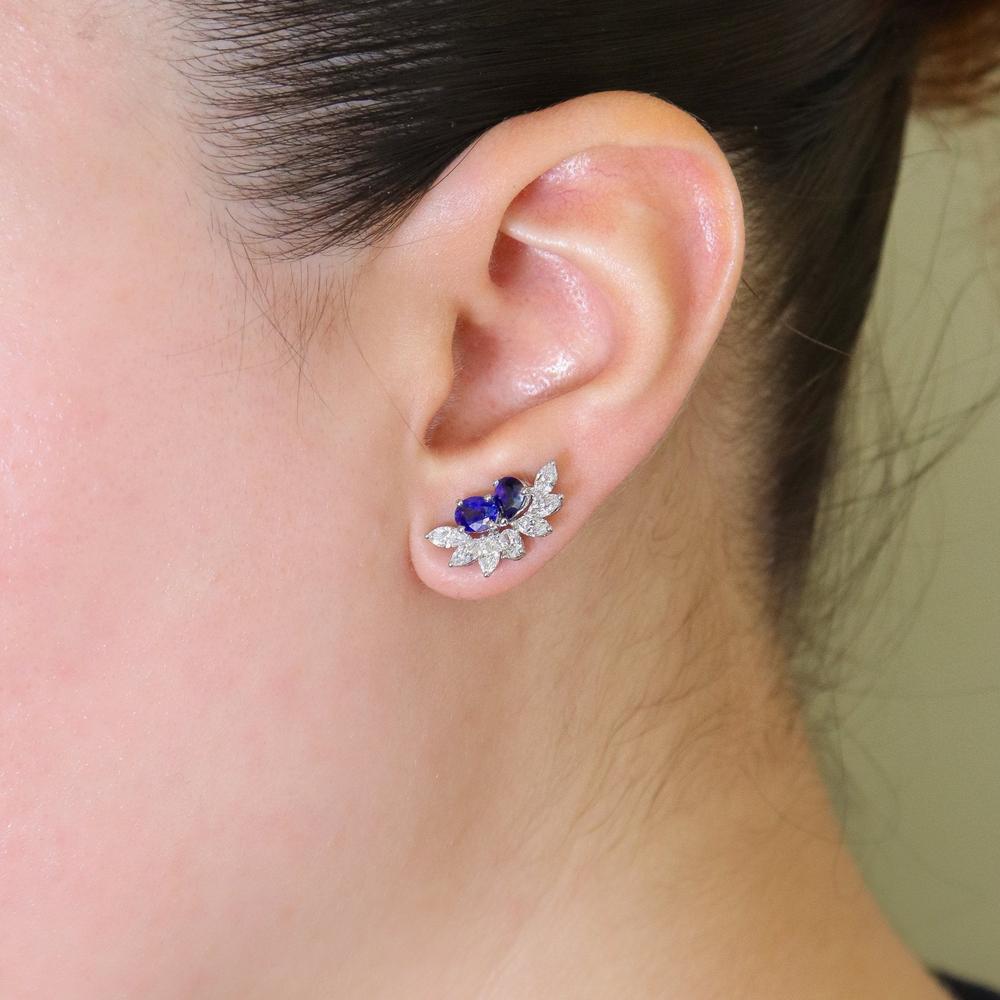 Ruchi New York - Deniz Blue Sapphire Stud Earrings in 18K White Gold