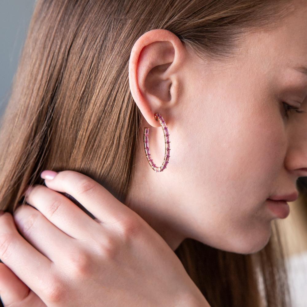 Ruchi New York - Dolce Pink Sapphire Hoop Earrings in 18K Rose Gold