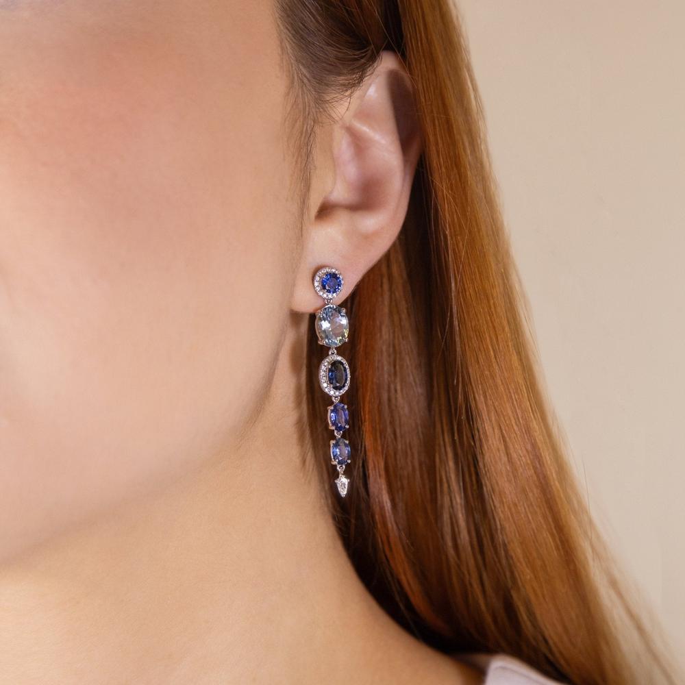 Ruchi New York - Ekaterina Blue Sapphire and Aquamarine Earrings in 18K White Gold