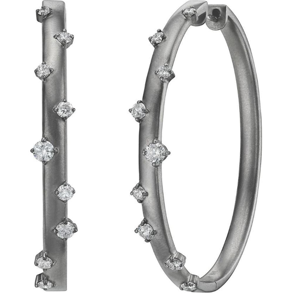 Ruchi New York - Elfa Diamond Hoop Earrings in 18K White Gold