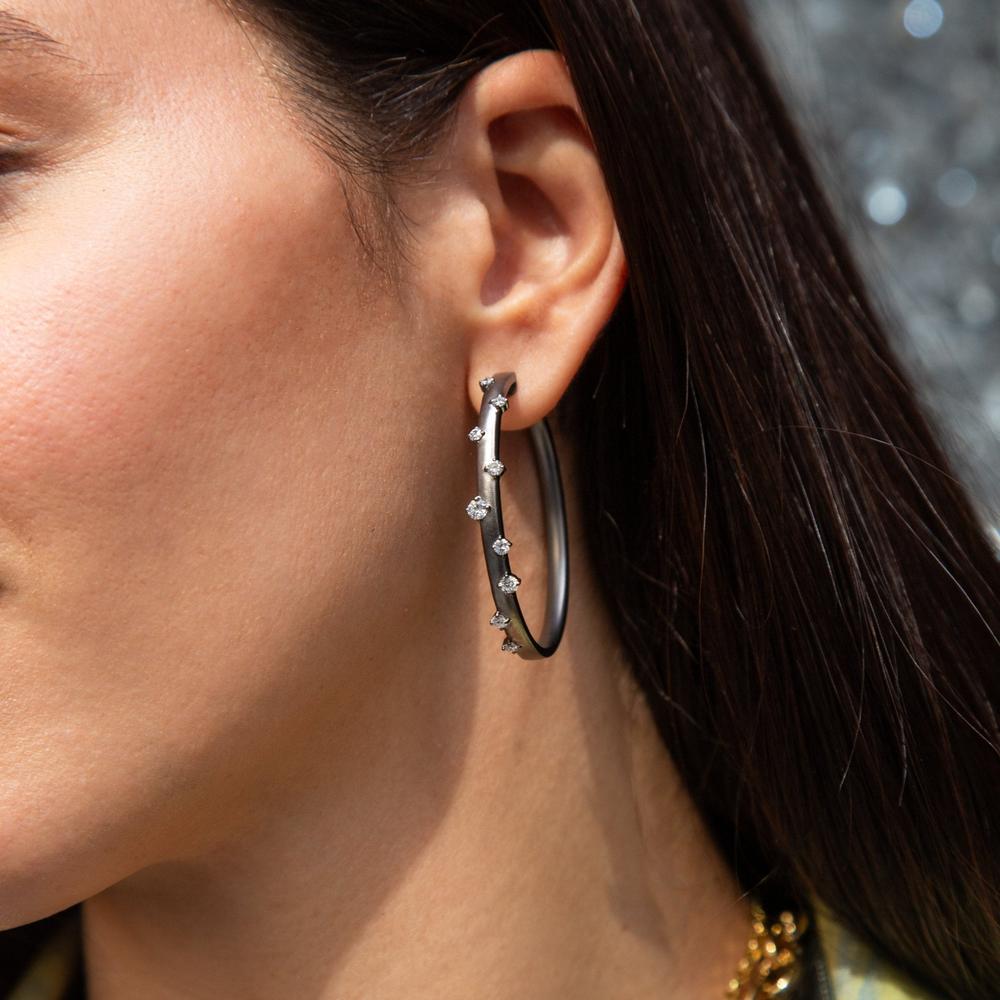 Ruchi New York - Elfa Diamond Hoop Earrings in 18K White Gold