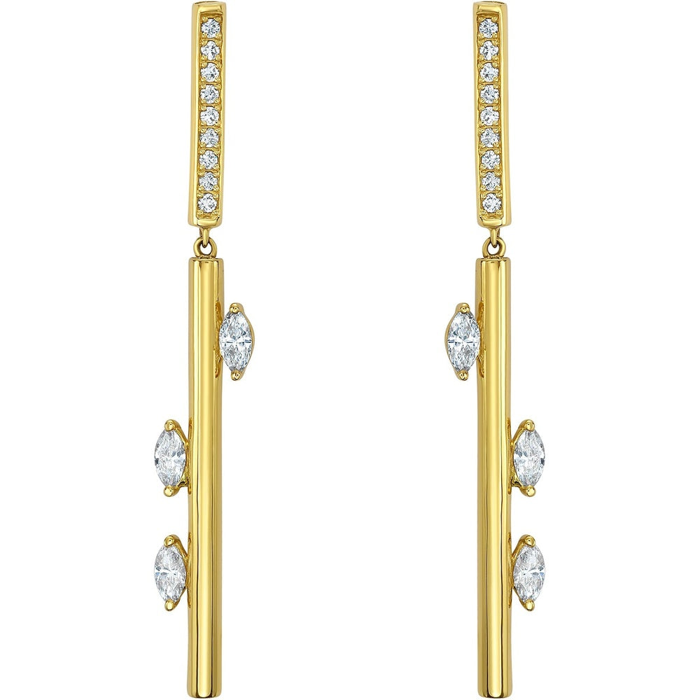 Ruchi New York - Elia Diamond Linear Drop Earrings in 18K Yellow Gold - Ruchi New York