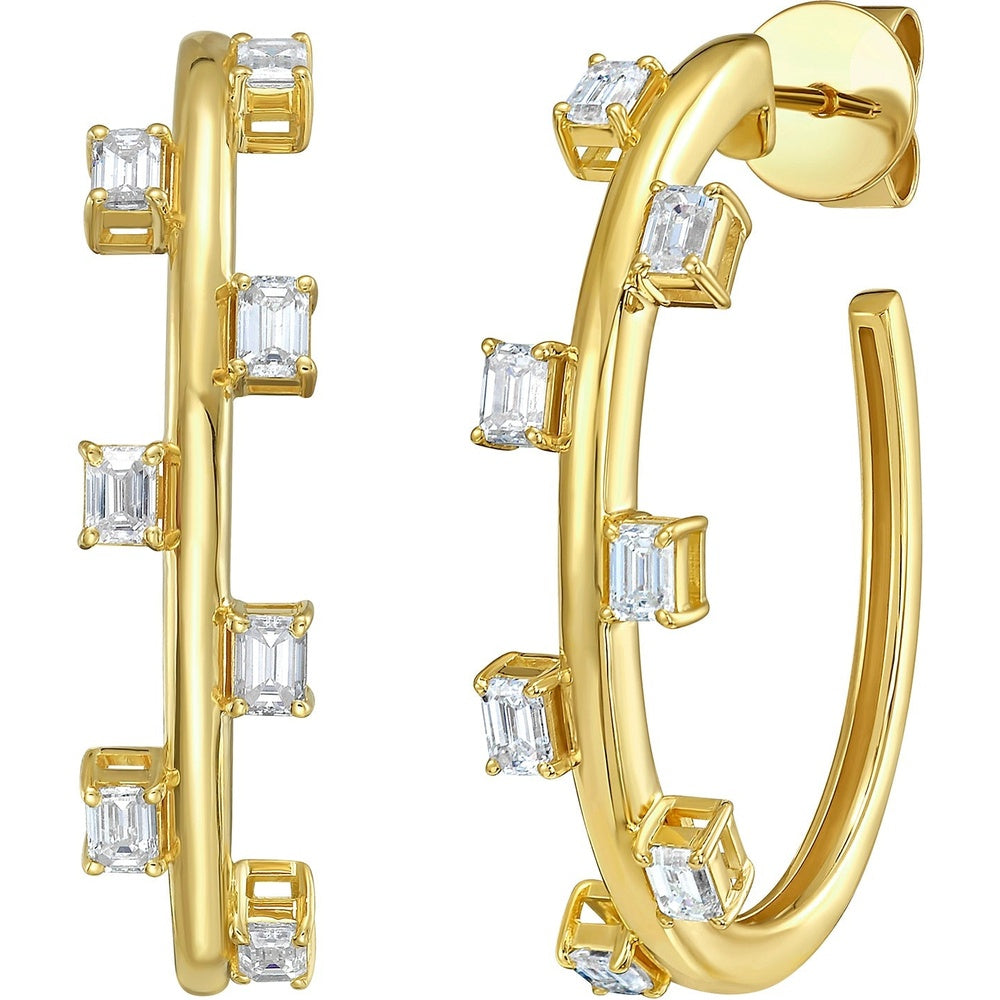 Ruchi New York - Emera Emerald-Cut Diamond Hoop Earrings in 18K Yellow Gold - Ruchi New York